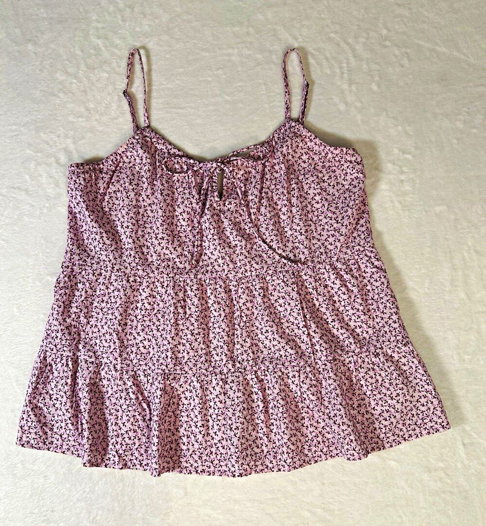Old Navy Purple Floral Tie Front Tiered Cami Tank Top Size Small Boho Babydoll